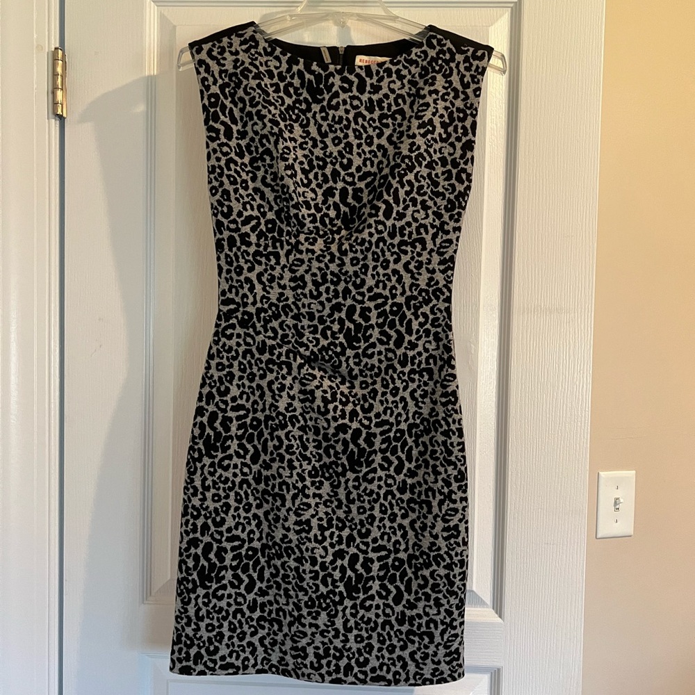 Rebecca Taylor size 0 LIKE BRAND NEW! Leopard grey + black sleeveless midi dress